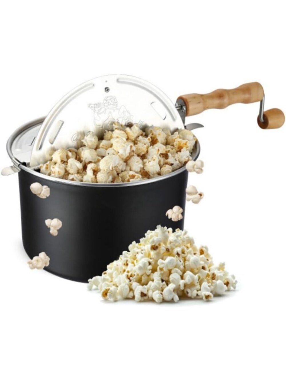 Stovetop Popcorn Maker - 6.5 Quart, Black - Perfect for Movie Nights & Fresh